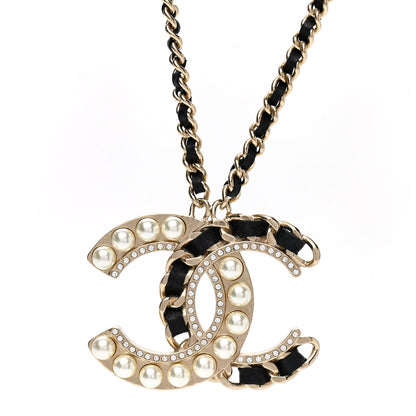 Chanel Pearl Crystal Lambskin Chain CC Short Necklace Black Gold 4 of 5