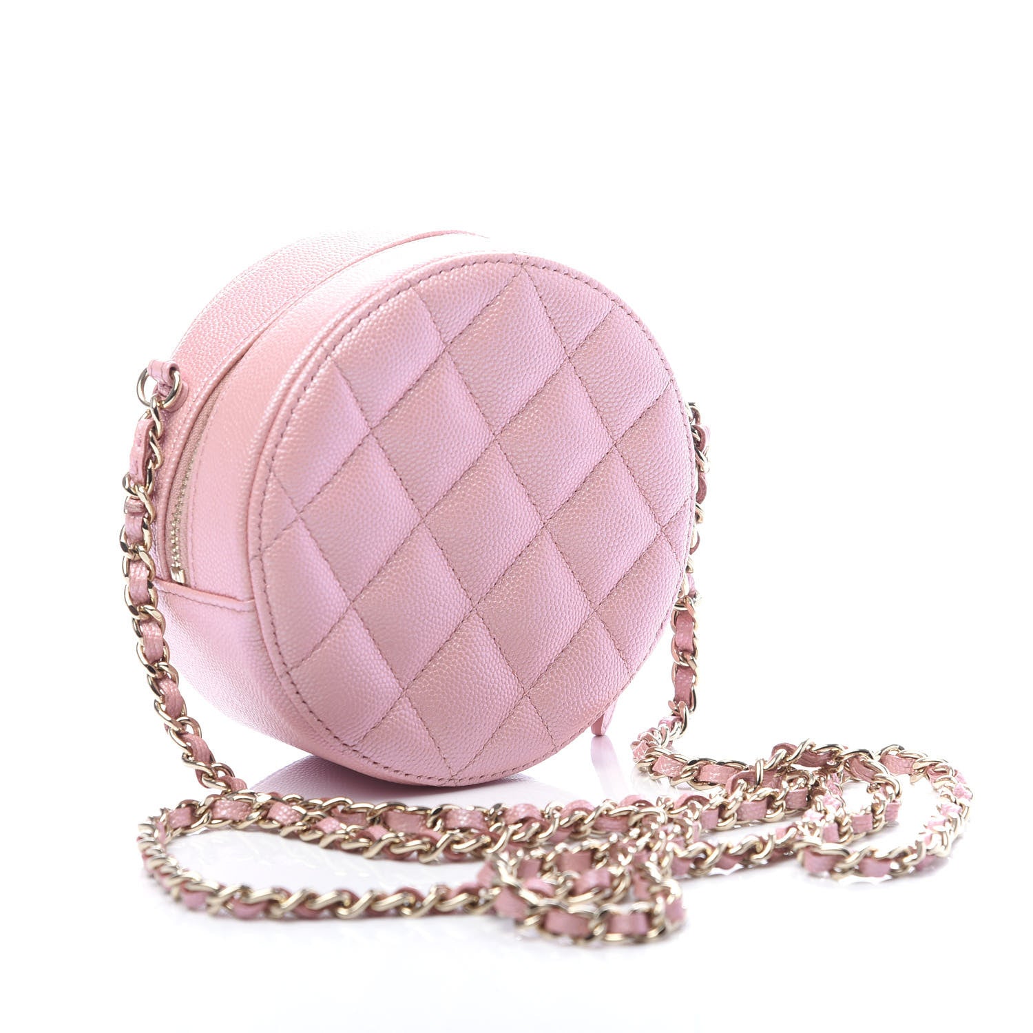 Chanel Iridescent Caviar Resin Quilted Round Clutch With Chain Pink 3 of 9