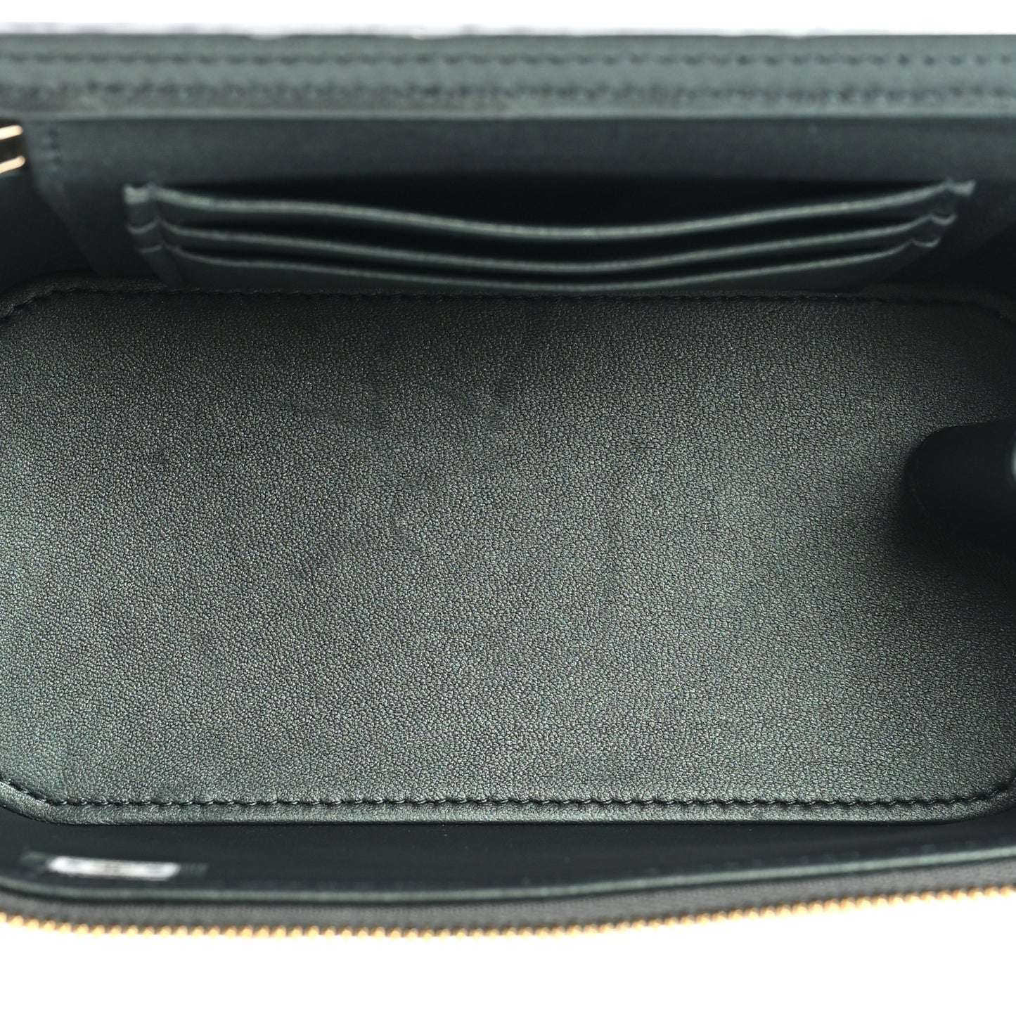 Iridescent Lambskin Quilted Small Top Handle Vanity Case With Chain Green