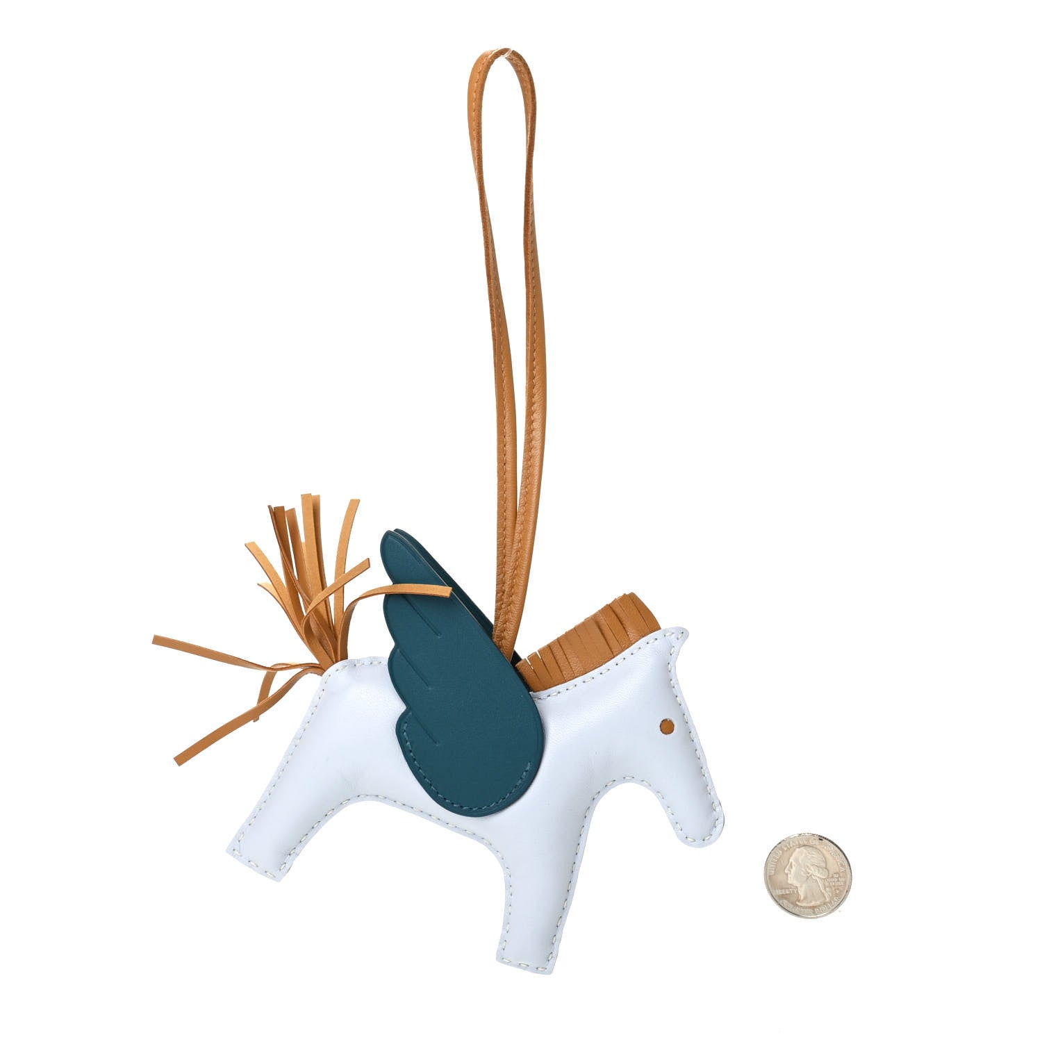 Hermes Milo Lambskin Grigri Rodeo Pegase Horse Bag Charm MM Bleu Brume Sesame Vert Bosphore 2 of 3