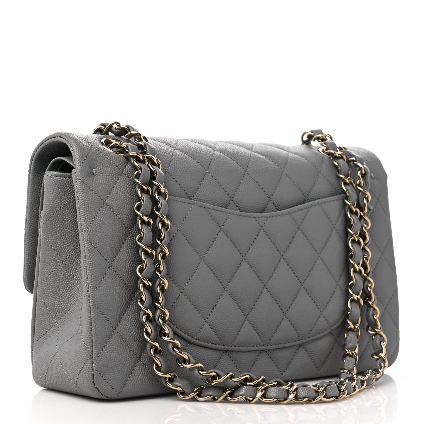 Caviar Quilted Medium Double Flap Grey