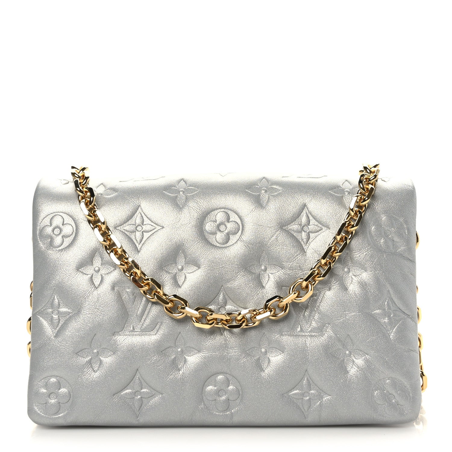 Louis Vuitton Metallic Lambskin Embossed Monogram Pochette Coussin Silver 1 of 8