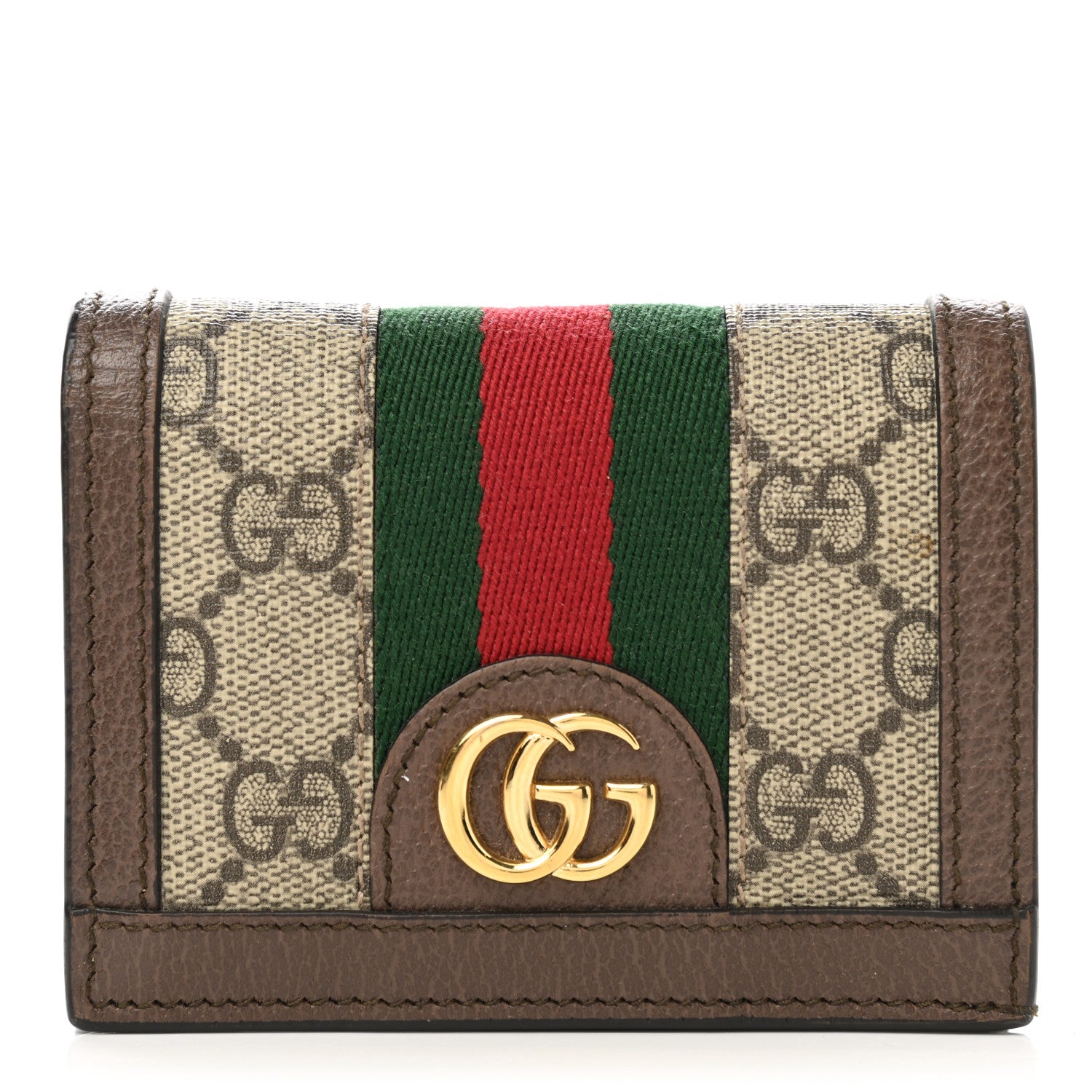 Gucci GG Supreme Monogram Web Ophidia Card Case Beige New Acero 1 of 9