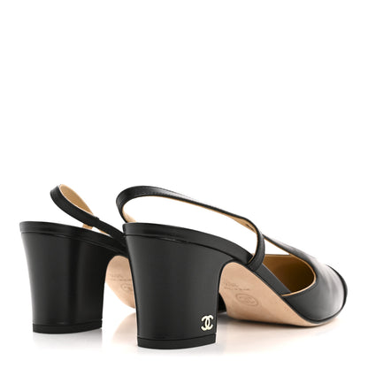 Chanel Goatskin Grosgrain Cap Toe CC Slingback Pumps 38.5 Black 5 of 10
