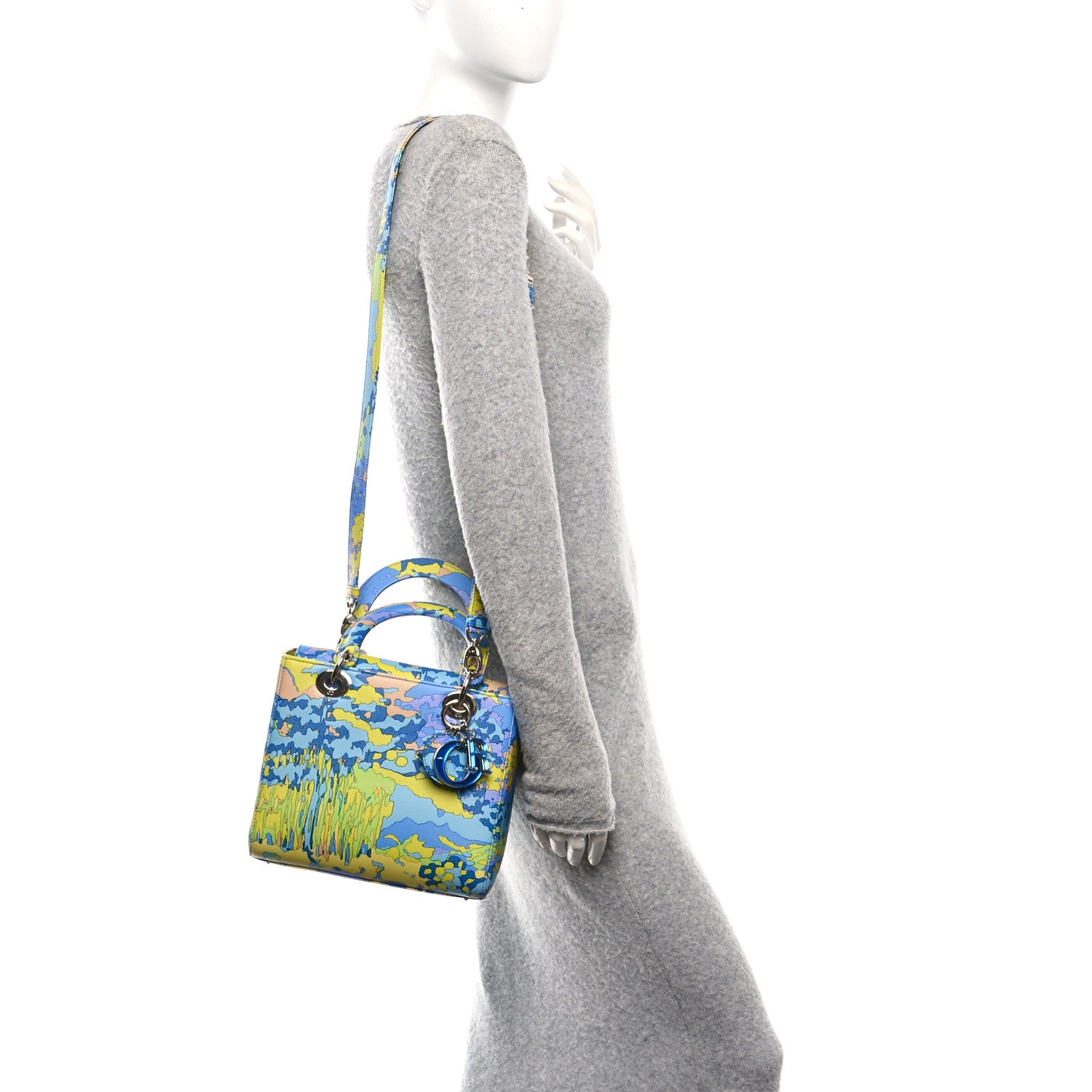 Christian Dior Calfskin Printed Woods All Over Medium Lady Dior Blue Multicolor 2 of 10