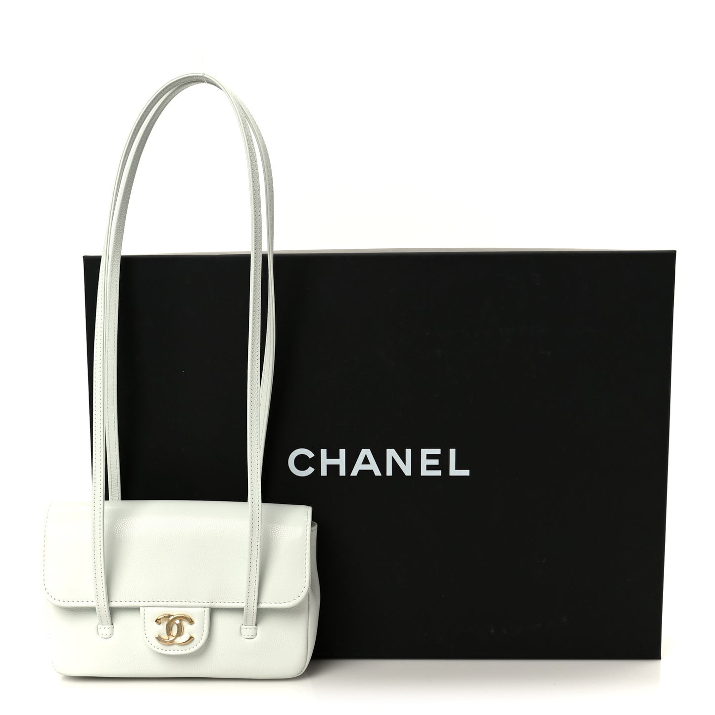 Shiny Caviar Mini Preppy Coco Shoulder Bag Light Blue