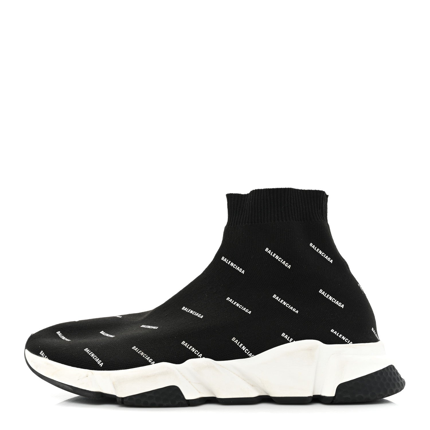Balenciaga Neoprene Knit Allover Logo Bi-Color Sole Mens Speed Sneakers 11 Black White 1 of 9