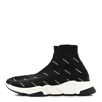 Balenciaga Neoprene Knit Allover Logo Bi-Color Sole Mens Speed Sneakers 11 Black White 1 of 9