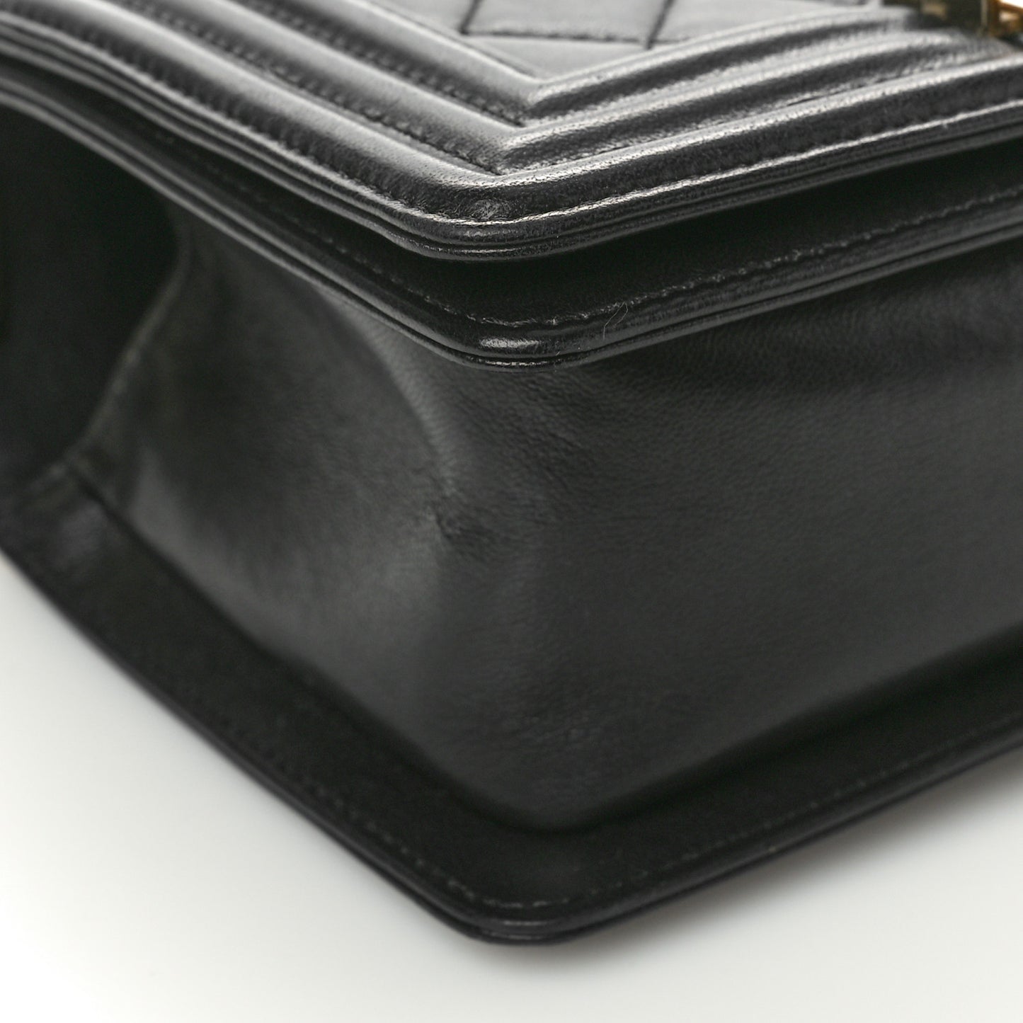 Lambskin Quilted Small Boy Flap Black