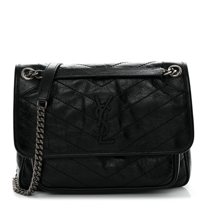 Saint Laurent Crinkled Calfskin Matelasse Monogram Medium Niki Chain Satchel Black 1 of 10