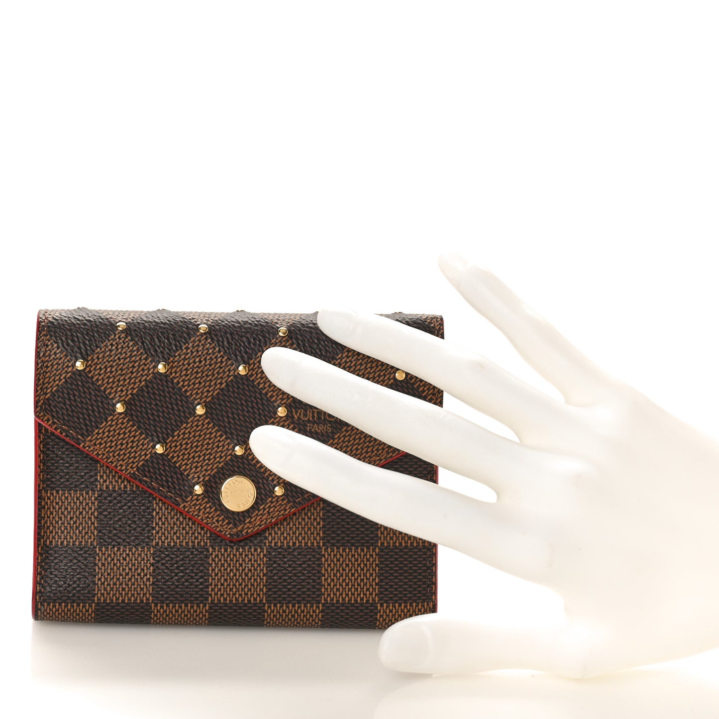 Damier Ebene Studded Victorine Wallet Cherry
