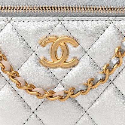 Chanel Metallic Lambskin Quilted Pick Me Up Vanity Case Silver 8 of 15