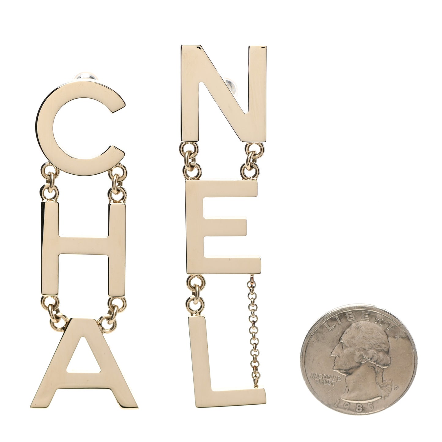 Metal Cha-Nel Logo Drop Earrings Gold