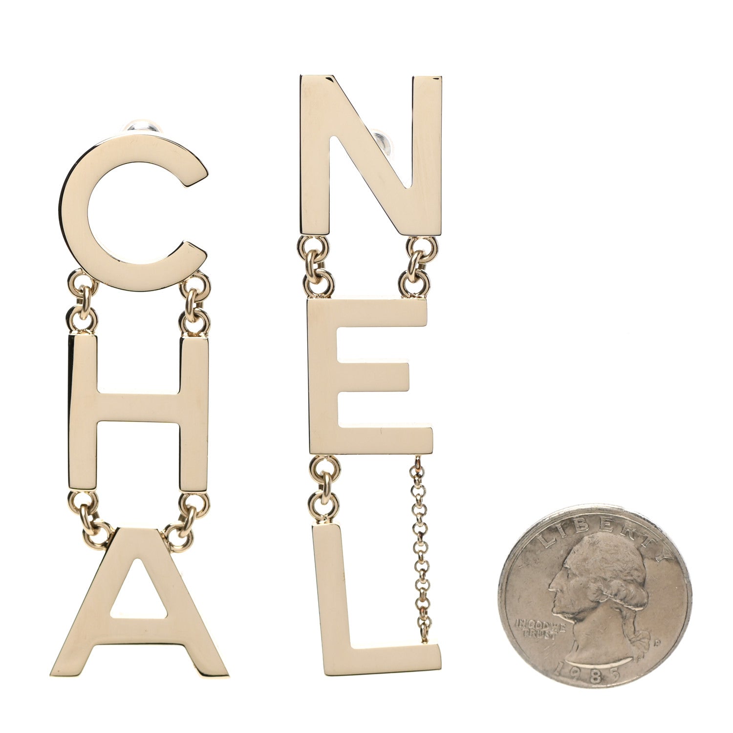 Chanel Metal Cha-Nel Logo Drop Earrings Gold 2 of 4