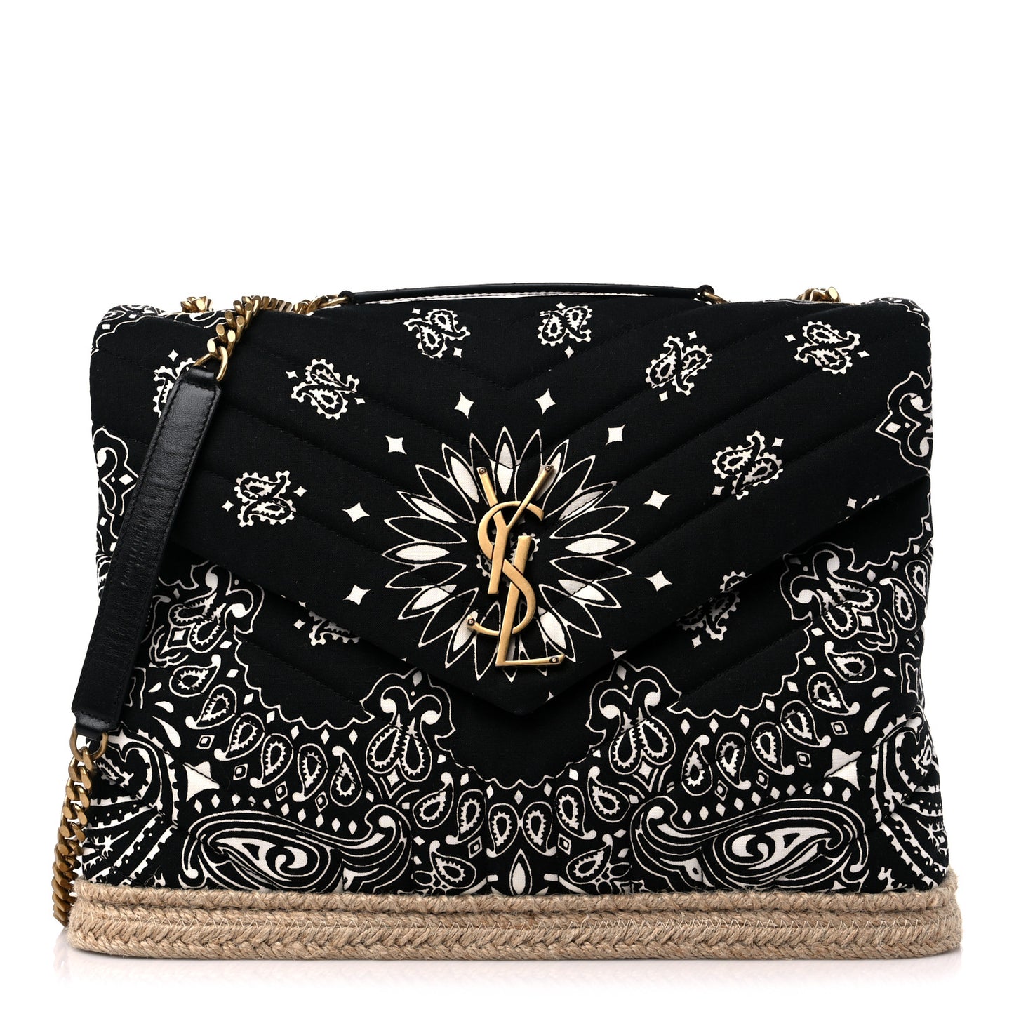 Canvas Bandana Medium Loulou Chain Satchel Black White