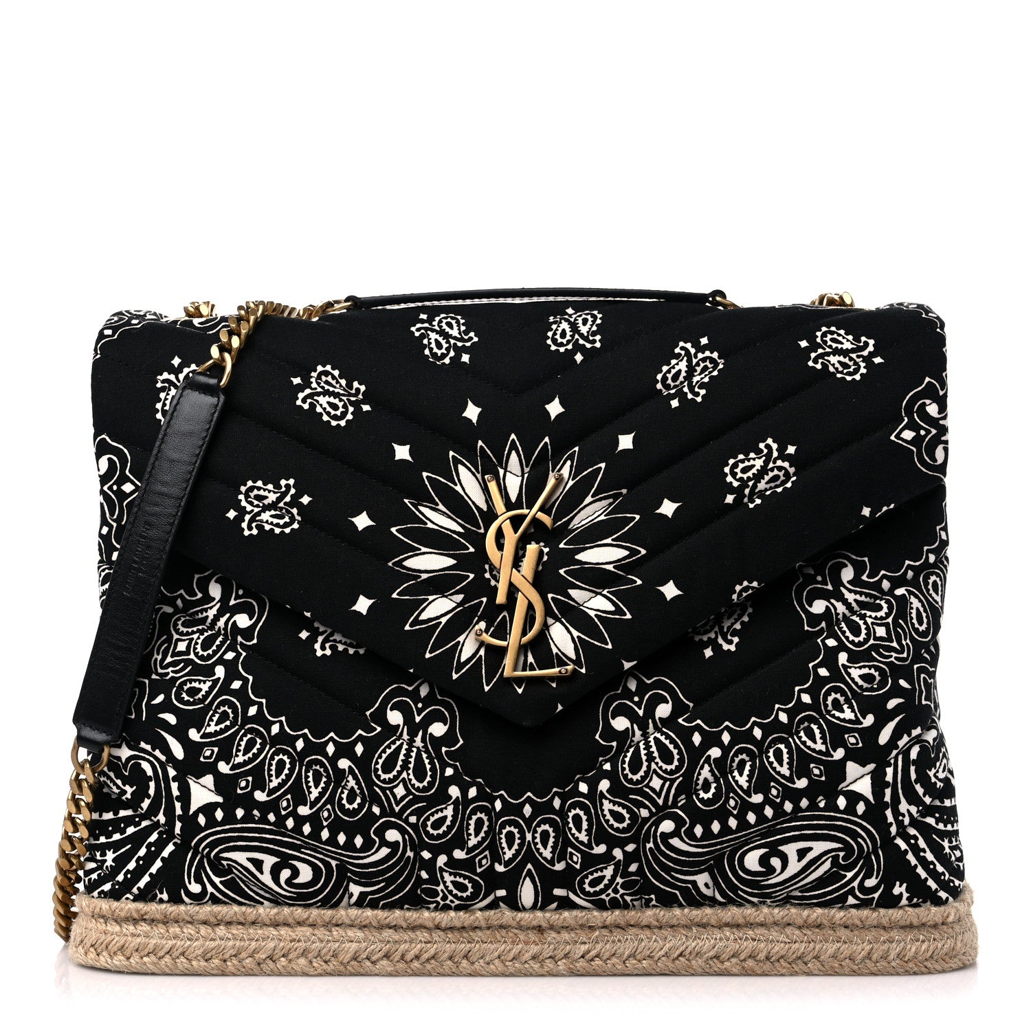 Saint Laurent Canvas Bandana Medium Loulou Chain Satchel Black White 1 of 9