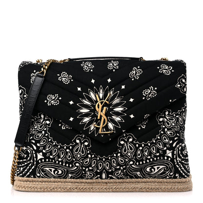 Saint Laurent Canvas Bandana Medium Loulou Chain Satchel Black White 1 of 9