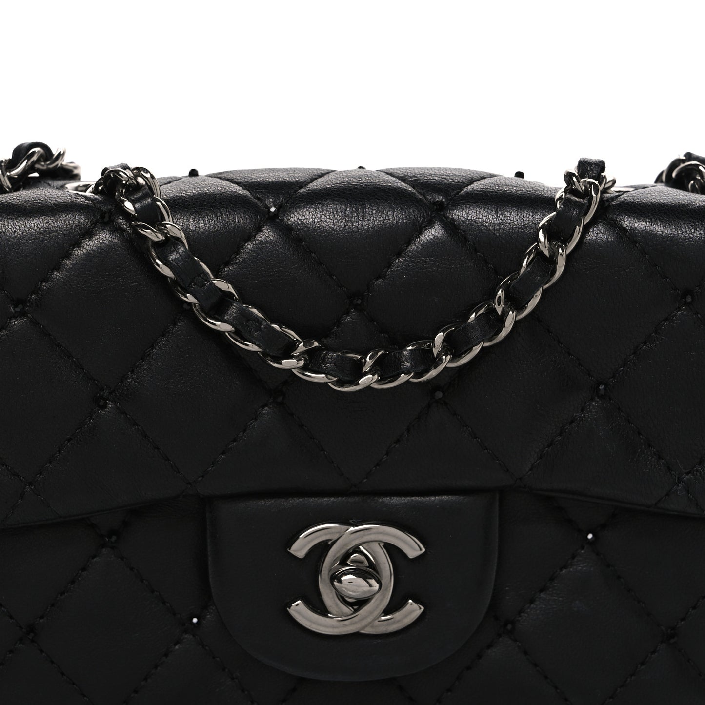 Lambskin Quilted Beaded Extra Mini Rectangular Flap Black
