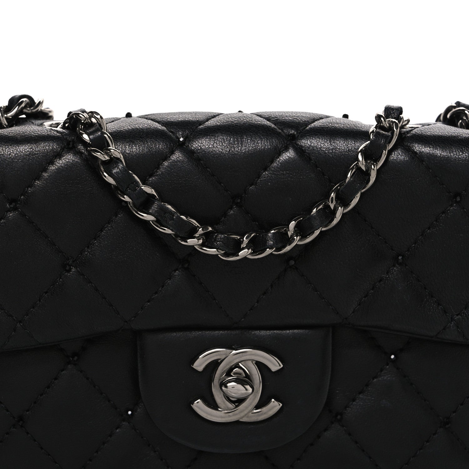 Chanel Lambskin Quilted Beaded Extra Mini Rectangular Flap Black 8 of 10