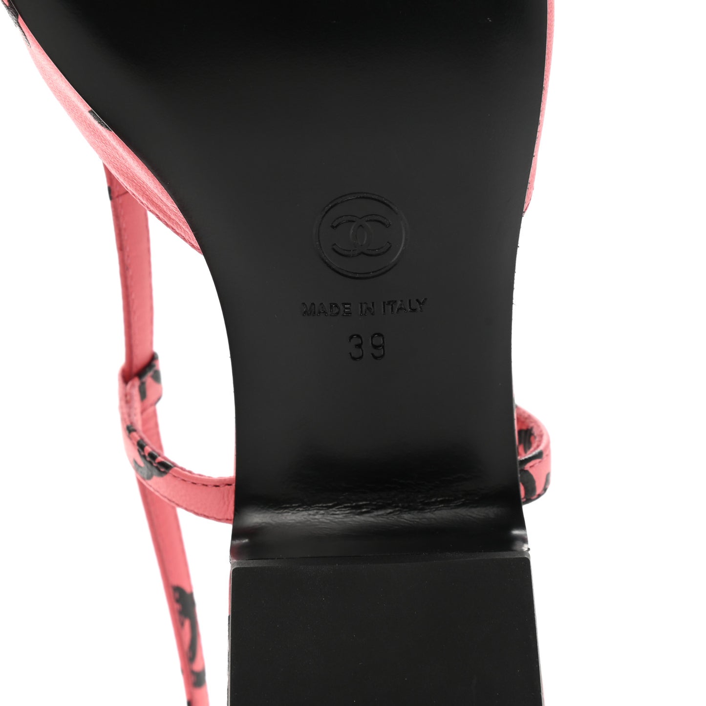 Printed Lambskin CC Slingback Sandals 39 Pink Black