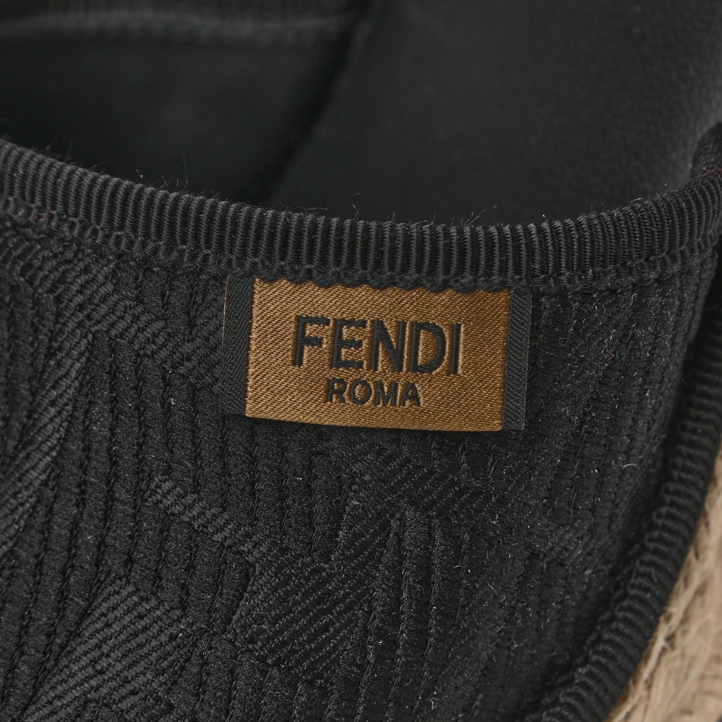 Canvas FF Embroidered Roma Ankle Wrap Espadrille Wedges 38 Black