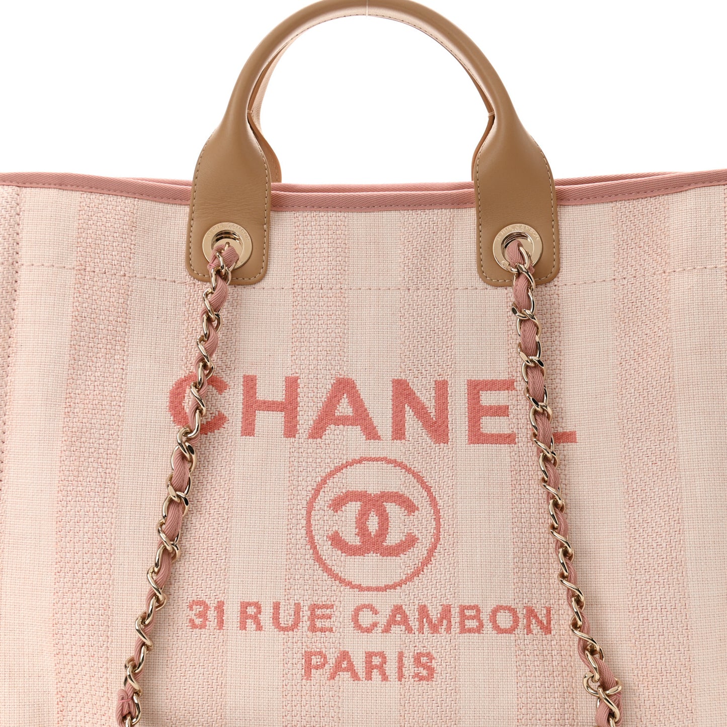 Mixed Fibers Calfskin Striped Medium Deauville Tote Light Pink