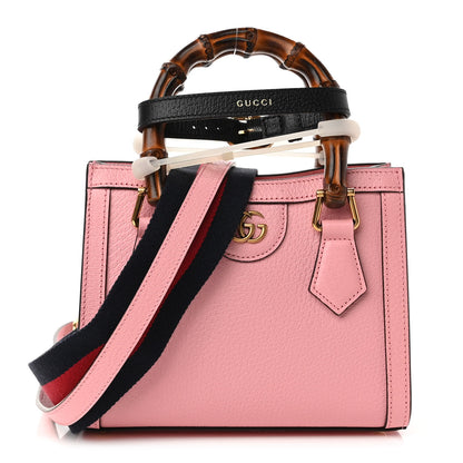 Gucci Textured Dollar Calfskin Web Mini Diana Tote Bag Wild Rose Black 1 of 8