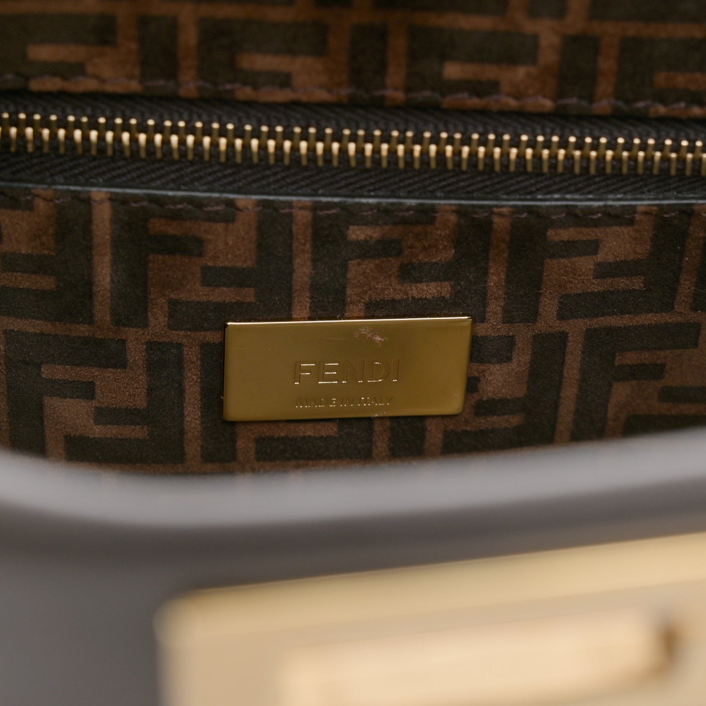 Vitello Seta Suede FF Mini Peekaboo Iconic Satchel Chocolate Sigaro Marrone