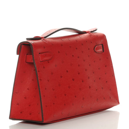 Hermes Ostrich Kelly Pochette Rouge Vif 3 of 23