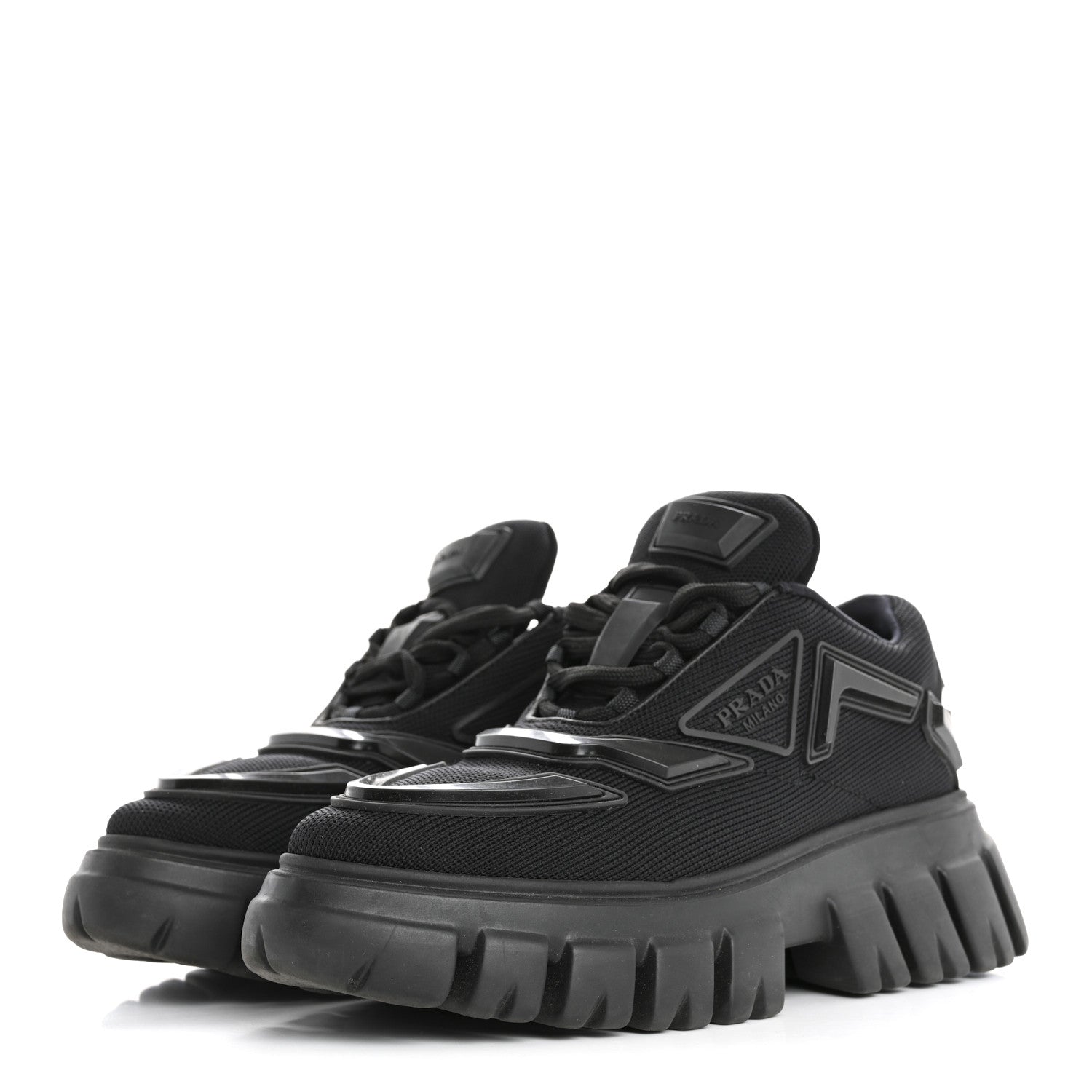 Prada Rubber Technical Knit Fabric Triangle Logo Evolution 55mm Sneakers 35.5 Black 4 of 10