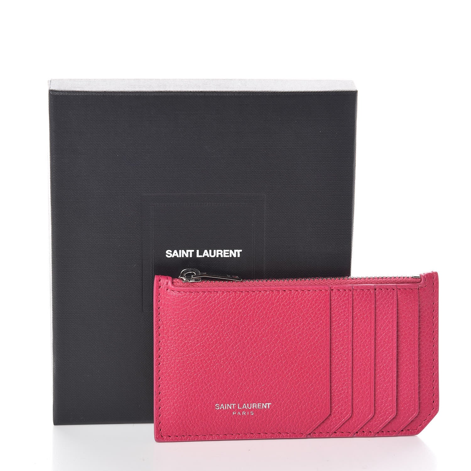 Saint Laurent Grained Calfskin 5 Fragments Zip Pouch Card Holder Bubblegum 7 of 7