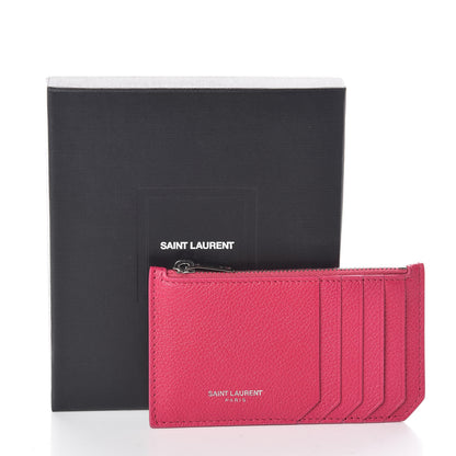 Saint Laurent Grained Calfskin 5 Fragments Zip Pouch Card Holder Bubblegum 7 of 7