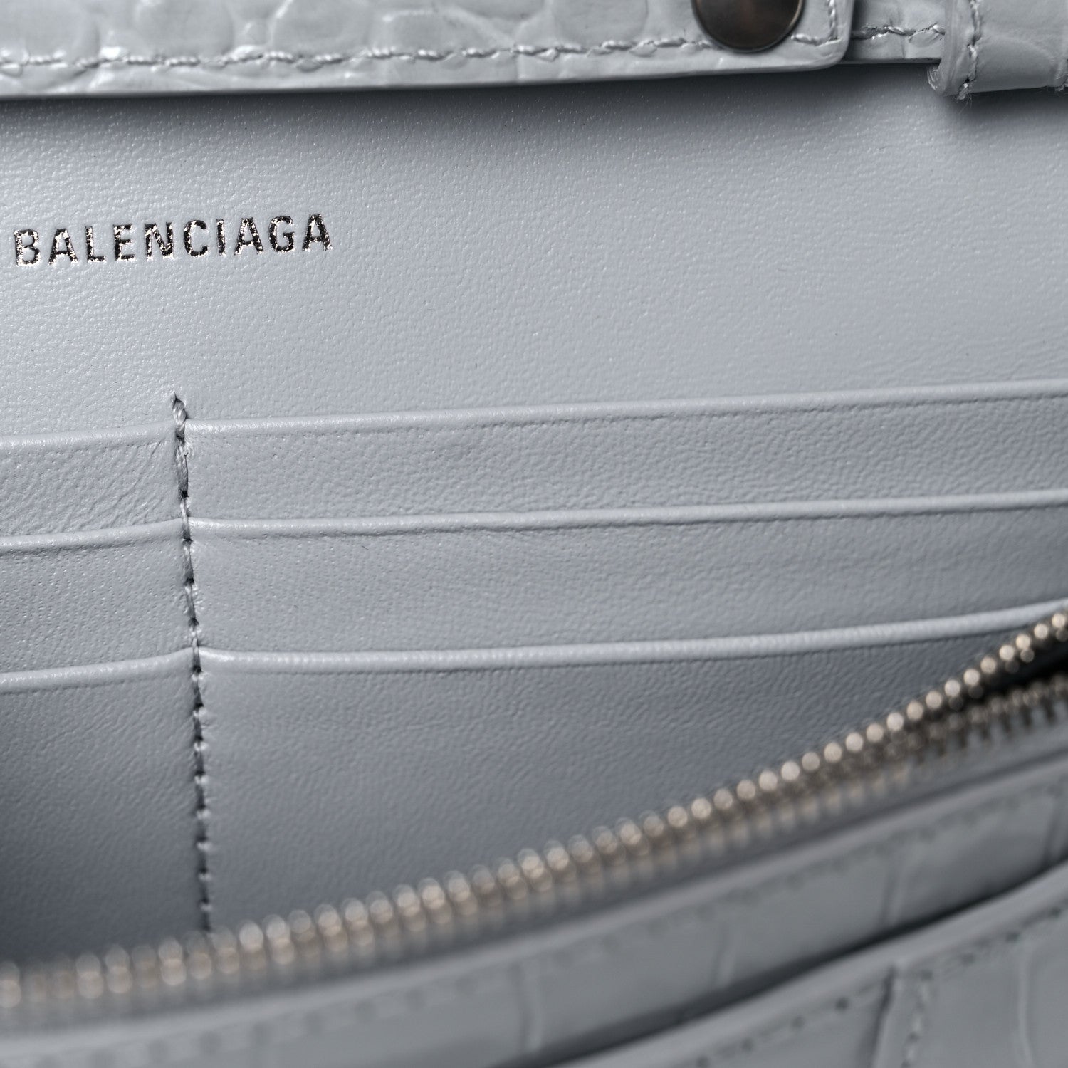 Balenciaga Shiny Calfskin Crocodile Embossed Hourglass Chain Bag Ash Blue 14 of 15