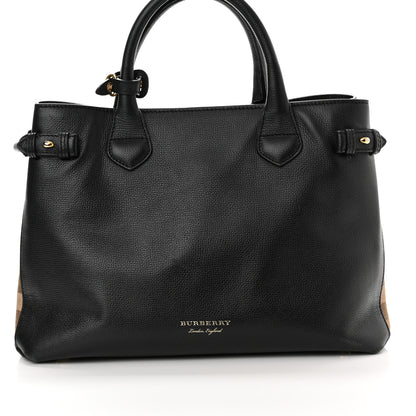 Burberry Grainy Calfskin House Check Medium Banner Tote Black 7 of 14