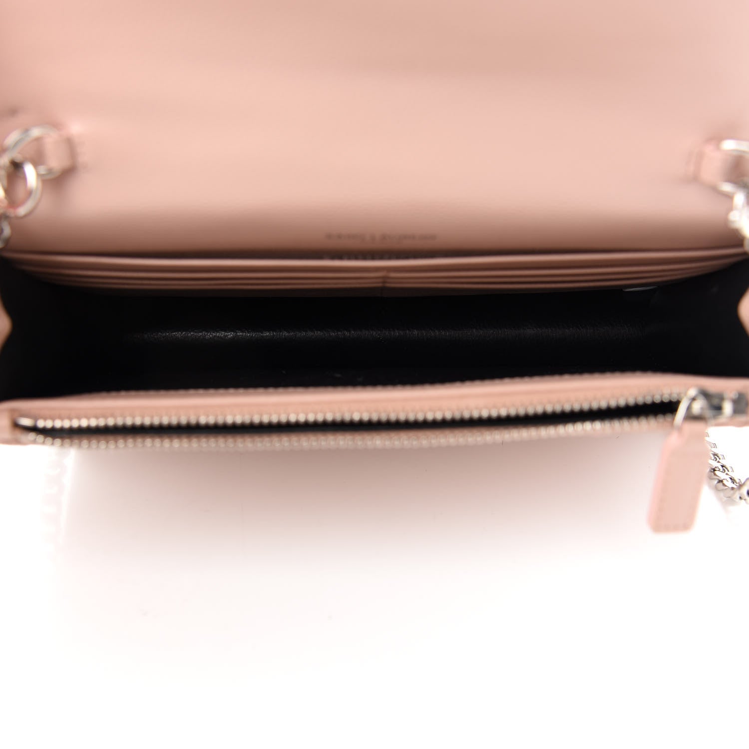 Saint Laurent Grain De Poudre Matelasse Chevron Monogram Envelope Chain Wallet Pale Pink 4 of 9