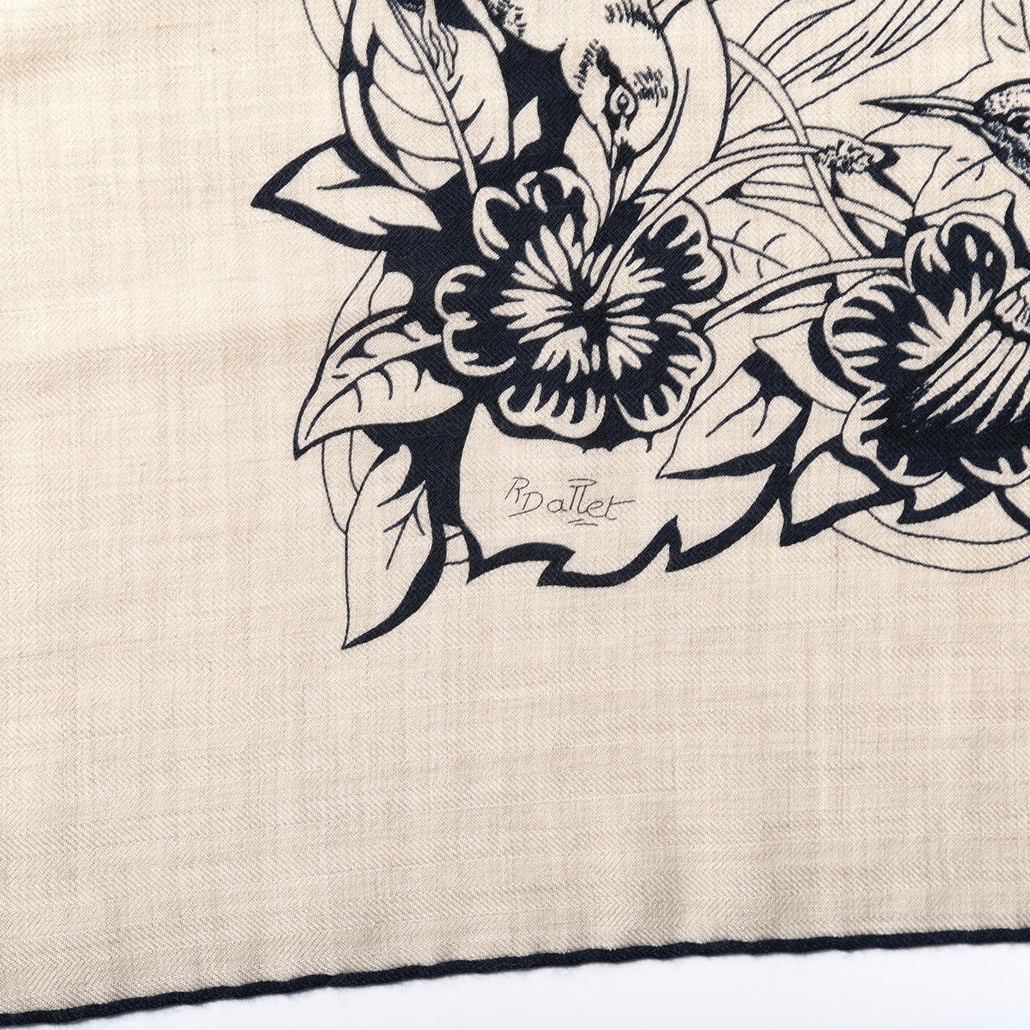 Cashmere Silk Jungle Love Tattoo Shawl 140 Natural Bleu Black