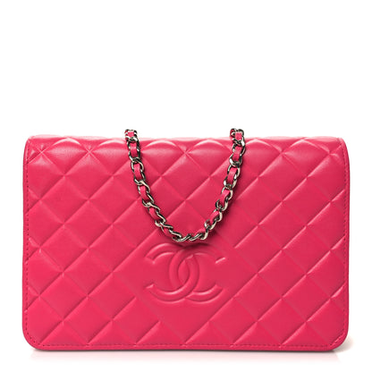 Chanel Lambskin Quilted Diamond CC Wallet On Chain WOC Pink 1 of 12