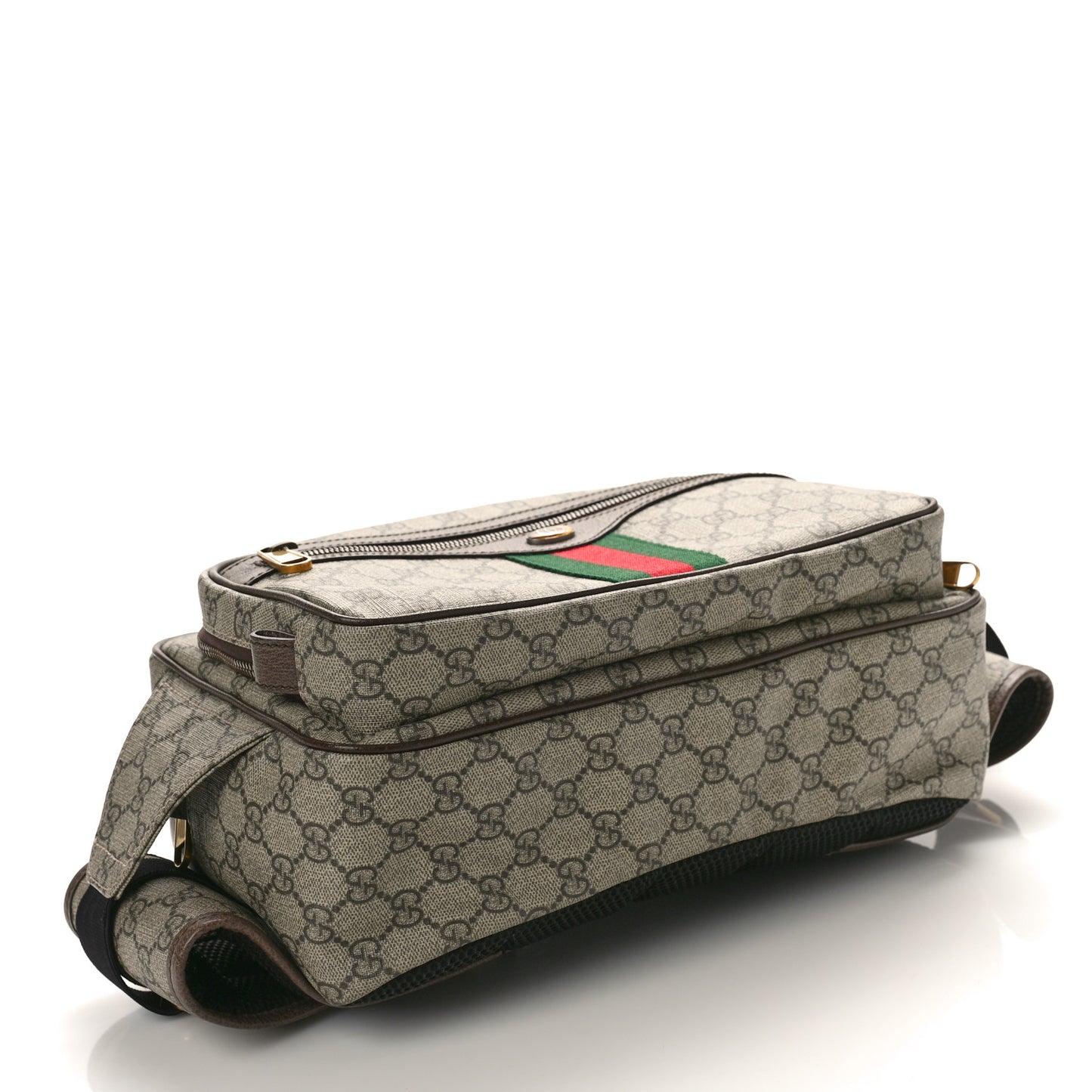 Soft GG Supreme Monogram Textured Dollar Calfskin Web Ophidia Pouch Pocket Belt Bag Beige Ebony New Acero Black
