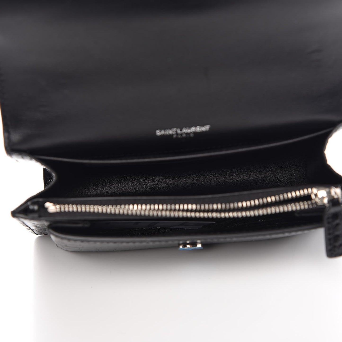 Calfskin Crocodile Embossed Monogram Sunset Chain Wallet Black