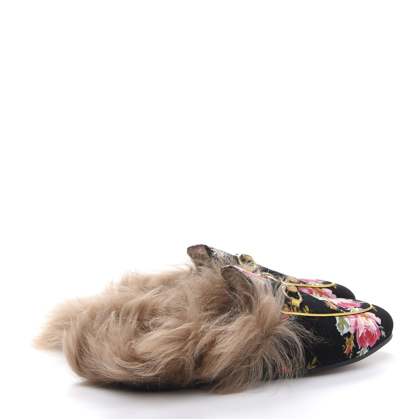 Velvet Fur Floral Womens Princetown Slippers 37 Black