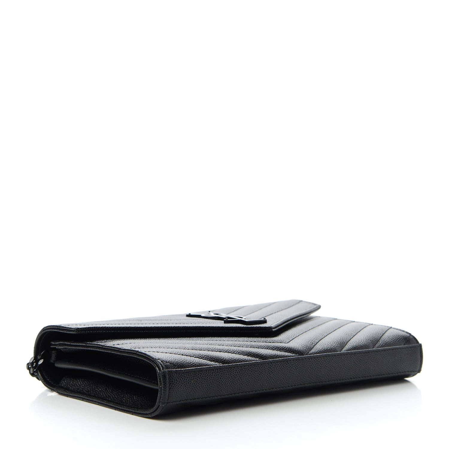 Saint Laurent Grain De Poudre Matelasse Chevron Monogram Chain Wallet Black 4 of 11