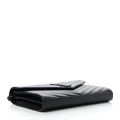 Saint Laurent Grain De Poudre Matelasse Chevron Monogram Chain Wallet Black 4 of 11