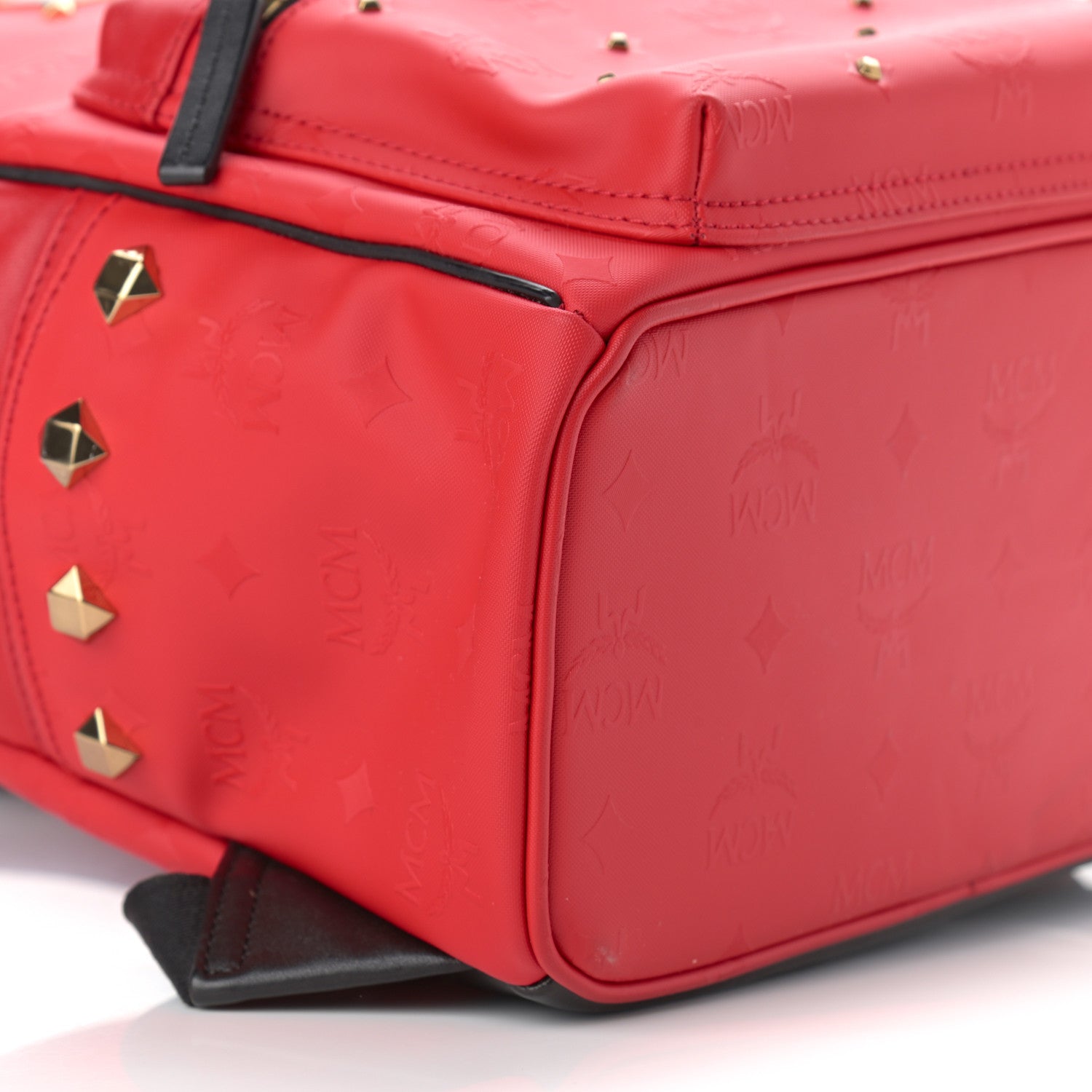 MCM Calfskin Stud Small Stark Backpack Red 9 of 10