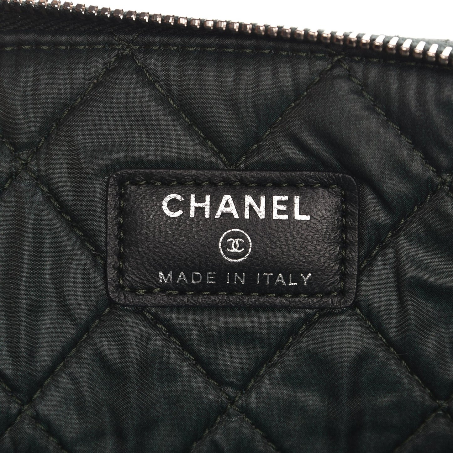 Woven Lambskin Quilted Medium Cosmetic Case Green