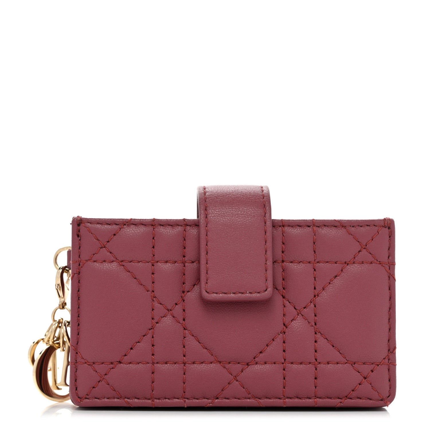 Christian Dior Lambskin Cannage Lady Dior 5-Gusset Card Holder Strawberry Pink 1 of 7