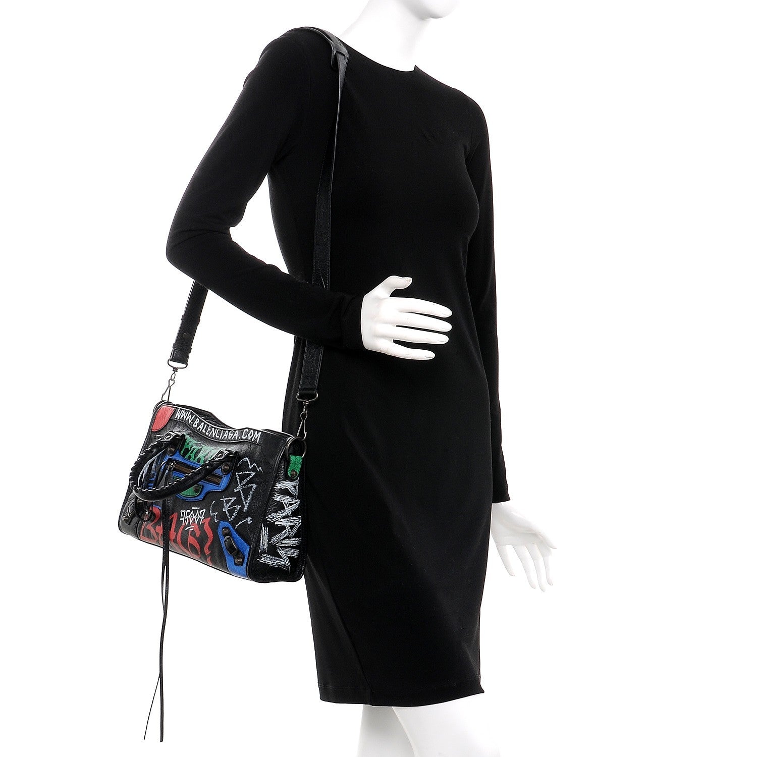 Balenciaga Agneau Graffiti All Over Classic Hardware S City Black Vert Rouge 2 of 9