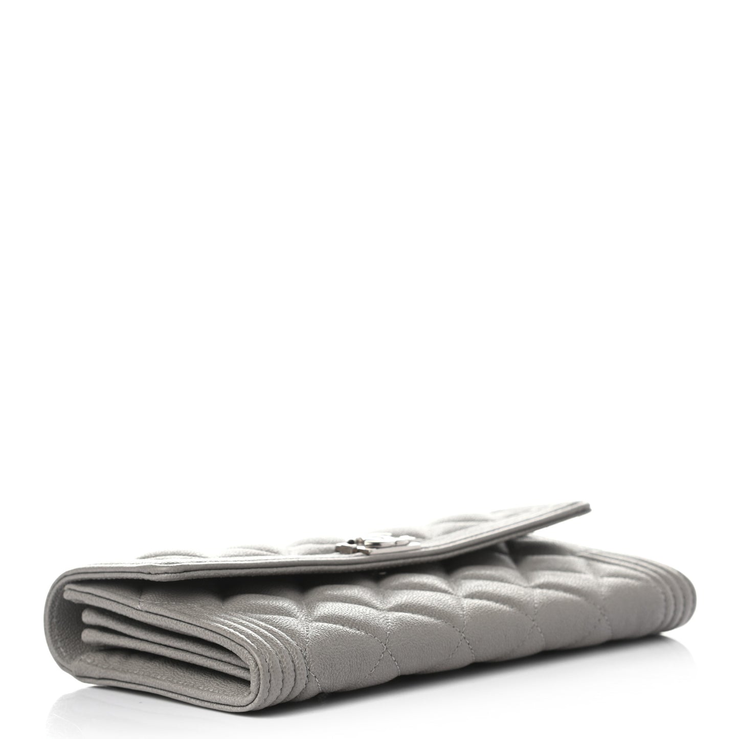 Caviar Quilted Large Boy Gusset Flap Wallet Grey