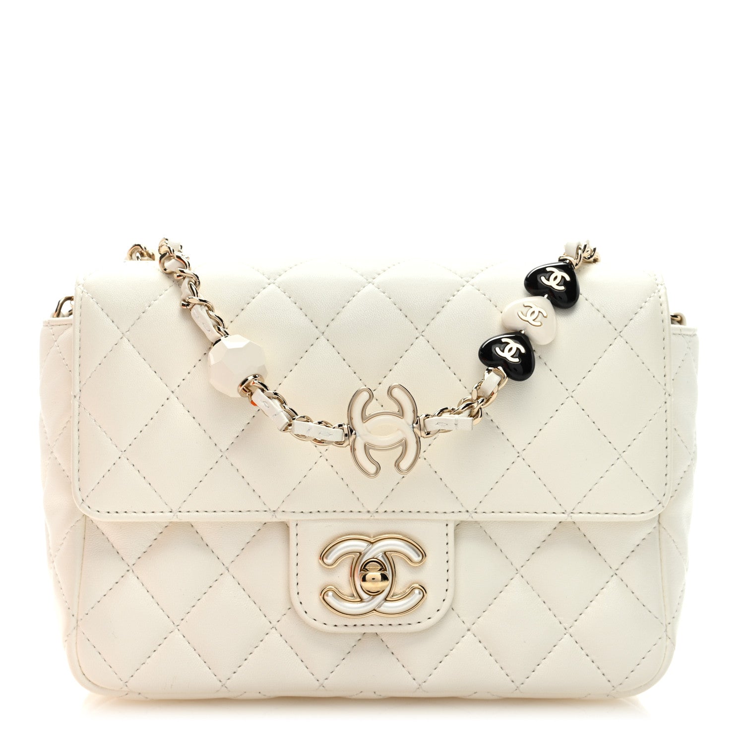 Chanel Lambskin Resin Quilted Mini Heart Rectangular Flap White 1 of 9