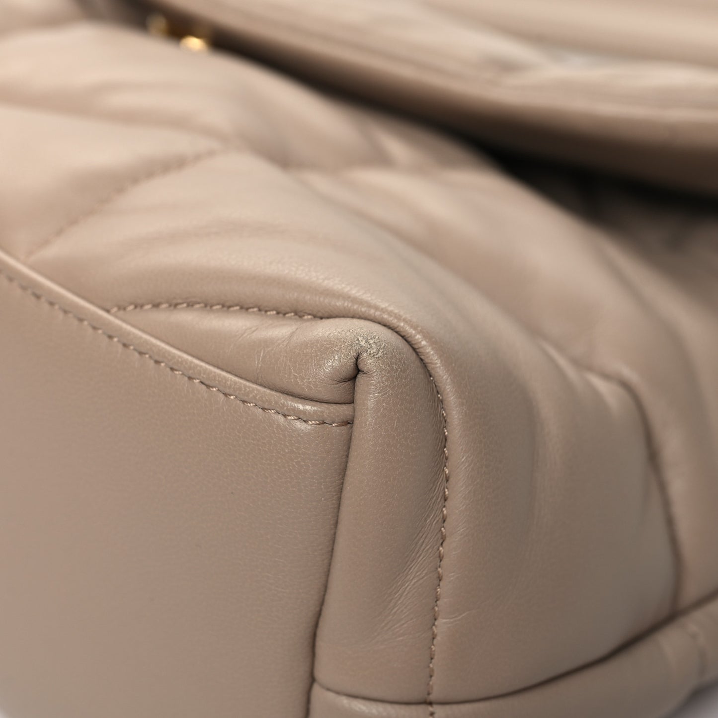 Lambskin Quilted Small Loulou Puffer Monogram Chain Satchel Dark Beige