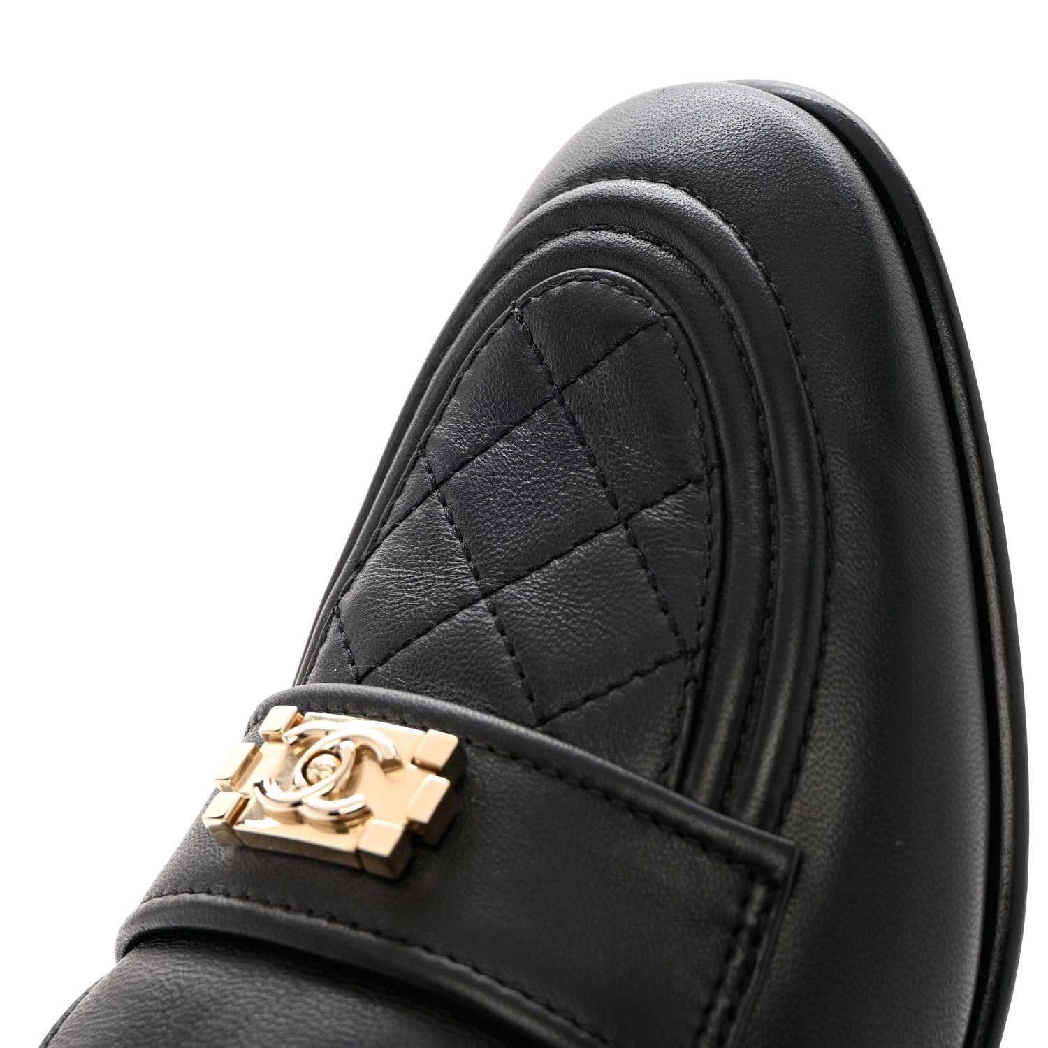 Chanel Lambskin Quilted Boy Loafers 38 Black 10 of 13